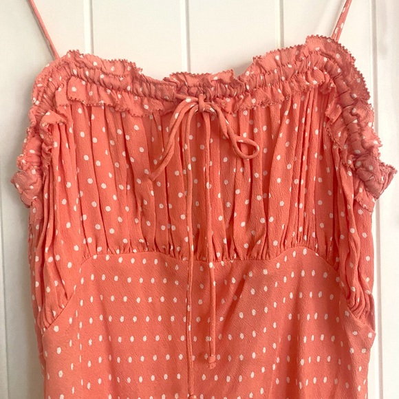 CLEOBELLA Coral Peach Pink Polka Dot Emily Sleeveless Midi Slip Dress Size Small - Picture 6 of 11